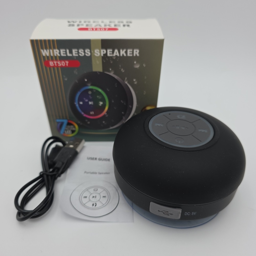 BTS07 Waterproof Bluetooth Shower Speaker with Suction Cup, RGB 7-Color Lights